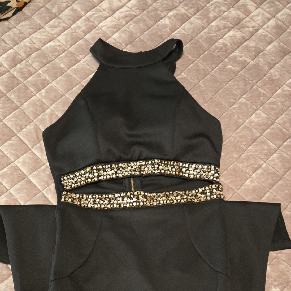 Honey and Rosie Black Dress with Gold Accents